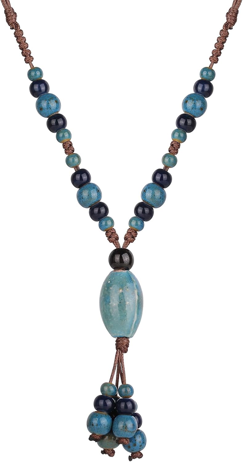 DS Boho Beaded Necklace for Women–Colorful Ceramic & African Tribal Beads, Adjustable Long Chunky Bohemian Jewelry with Gift Box Packaging,Hippie Witchy Vintage Handmade Fashion Statement Necklace - Image 1